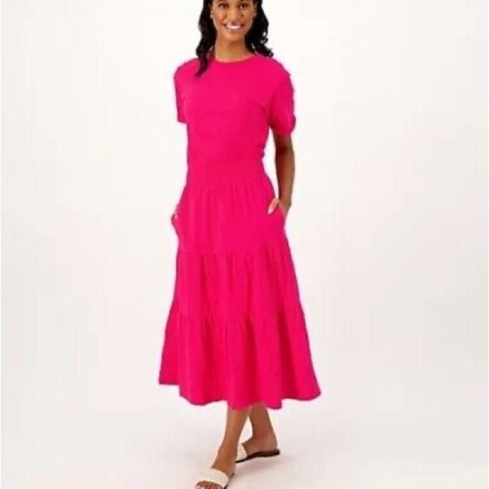 Peace Love World Regular Cotton Jersey Tiered‎ Tee Shirt Dress Power Pink L